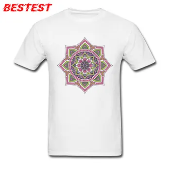 Vyrai T Shirts Mandala T-shirt Naują Atvykimo Medvilnės Drabužius Geometrinis Lotus Flower Print Viršuje Slim Fit Tees Draugu Dovana, Baltas