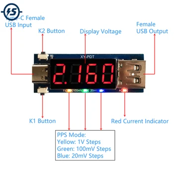 Vyras Moteris USB Įkrovimo Sukelti LED Ekranas Voltmeter Ammeter 5V/9V/12V/15V/20V/PP PD2.0 PD3.0 Tipas-C USB Masalui Prietaisas