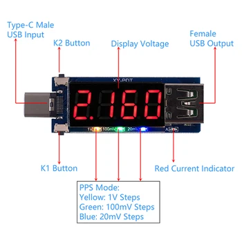 Vyras Moteris USB Įkrovimo Sukelti LED Ekranas Voltmeter Ammeter 5V/9V/12V/15V/20V/PP PD2.0 PD3.0 Tipas-C USB Masalui Prietaisas