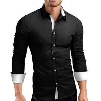 Vyriški marškinėliai Mados asmenybės vyriški laisvalaikio slim ilgomis rankovėmis marškinėliai palaidinė 5 spalvos vyriški marškiniai