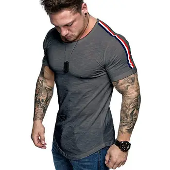 Vyriški nauja mados tendencija atsitiktinis sporto marškinėliai viršuje, medvilnės spalvotų trumparankoviai didelio dydžio raumenų vyrų top marškinėliai