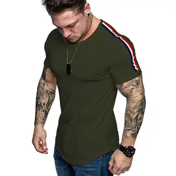 Vyriški nauja mados tendencija atsitiktinis sporto marškinėliai viršuje, medvilnės spalvotų trumparankoviai didelio dydžio raumenų vyrų top marškinėliai