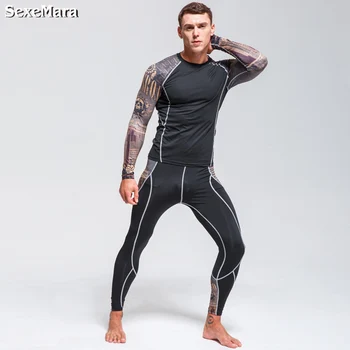 Vyriški sportiniai kostiumas rashgard rinkinys suspaudimo apatiniai drabužiai vyrams, drabužiai bėgiojimas mma šilumos apatiniai vyrams, + ilgas + johns antblauzdžiai