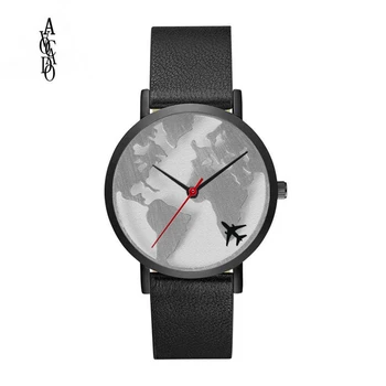 Vyrų Ir Moterų Pasaulio Žemėlapyje, Laikrodžiai, Odos Juosta Kvarco Judėjimas, Laikmatis Lėktuvo Modelio Laikrodis