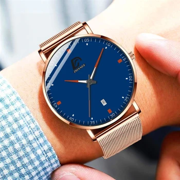 Vyrų Laikrodžiai 2020 Prabangių Verslo Kvarco Žiūrėti Minimalistinio Vyrų Ultra Plonas Nerūdijančio Plieno Tinklelio Diržo Laikrodis Vyrui Dovana reloj hombre