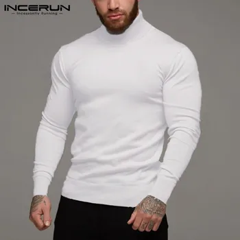 Vyrų Marškinėliai Golfo vientisos Spalvos 2021 ilgomis Rankovėmis Mados Atsitiktinis Šilumos marškinėliai Fitneso Jaukus Puloveriai Camisetas 5XL INCERUN