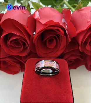 Vyrų, Moterų, Juoda Vestuvių Juostoje Volframo Žiedas Su Violetine Anglies Pluošto Rose Steampunk Pavarų Varantys Apdaila 6MM 8MM Galima