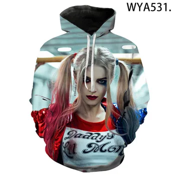 Vyrų, Moterų, Vaikų Hoodies Savižudžių Būrys Harley Quinn Joker 3D Spausdinimo Klounas Palaidinės Cool Berniukas Mergaitė Vaikai Streetwear Hoodie