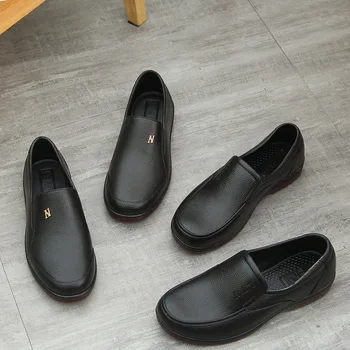 Vyrų odos imitacijos bateliai anti-slip lietaus batai didelis 39-47 patogūs darbo batai neperšlampami drabužiai-atsparus virėja bateliai vyrai