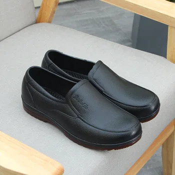 Vyrų odos imitacijos bateliai anti-slip lietaus batai didelis 39-47 patogūs darbo batai neperšlampami drabužiai-atsparus virėja bateliai vyrai