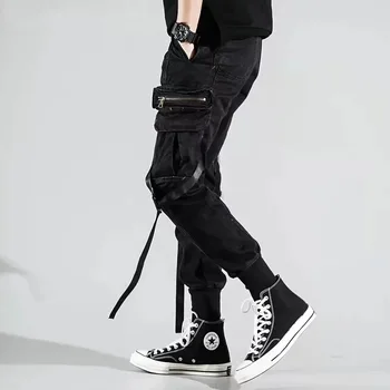 Vyrų Pusėje Kišenės Haremo Kelnės 2020 M. Rudenį Hip-Hop Atsitiktinis Dizaino Vyriškos Juostelių Poilsiu Kelnės Mados Streetwear Ziajać Juoda