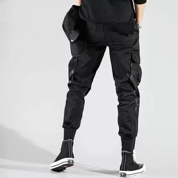 Vyrų Pusėje Kišenės Haremo Kelnės 2020 M. Rudenį Hip-Hop Atsitiktinis Dizaino Vyriškos Juostelių Poilsiu Kelnės Mados Streetwear Ziajać Juoda
