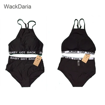 WackDaria Dievas, Išsaugoti Karalienės Laiškas Spausdinti Black Žodžiai Bikini Komplektas Tvarstis Moterų Biquini Monokini Maudymosi Kostiumą Brazilijos
