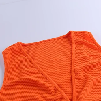 WannaThis Orange Seksualus Apkarpyti Viršūnes, Sijonai, 2-Figūrų Rinkiniai Moterų V-Kaklo Apynasrio Apkarpytos Viršų ir Mini Sijonai Elastinga Slim Streetwear Rinkinys