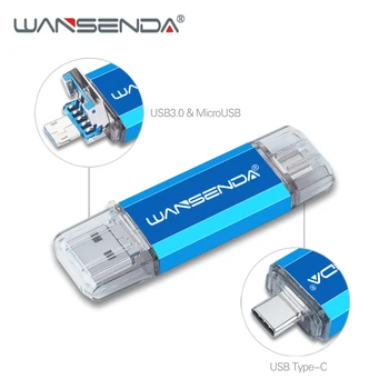 WANSENDA OTG USB Flash Drive 3 IN 1 USB 3.0 & Type C & Micro USB Pen Drive 512 GB 256 GB 128GB 64GB 32GB Didelės Spartos Pendrive