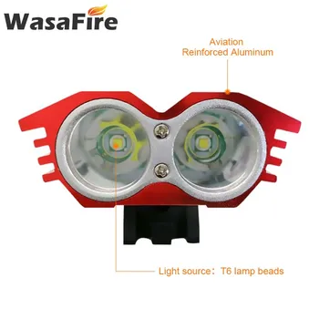 WassFire 3000 Liumenų 2xT6 LED Dviračio Priekinės Šviesos Žibintas atsparus Vandeniui Dviračių Žibintų 4 Režimai Saugos Naktį Dviračių Žibintuvėlis