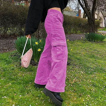 Weekeep Didelis Kišenėje Kratinys Pločio Kojų Krovinių Kelnės Poilsiu Moterų Estetinės Harajuku Atsitiktinis Vaikinas Tiesios Kelnės Streetwear