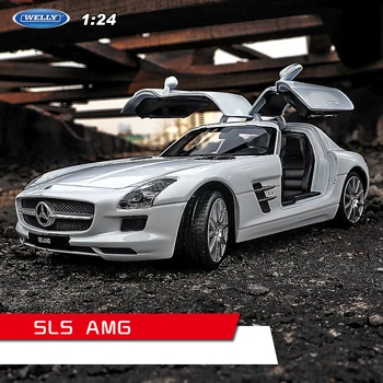 Welly 1:24 Mercedes SLS AMG baltos spalvos automobilių lieti automobilio modelis, modeliavimas, automobilių apdailos surinkimo dovana žaislas liejimo modelis berniukas