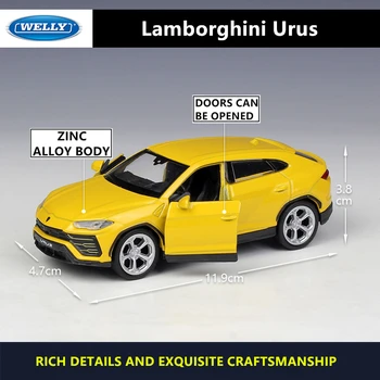 WELLY 1:36 Lamborghini Urus lydinio automobilio modelio mašinos Modeliavimo Kolekcijos žaislas pull-back transporto priemonės Dovanų kolekcija