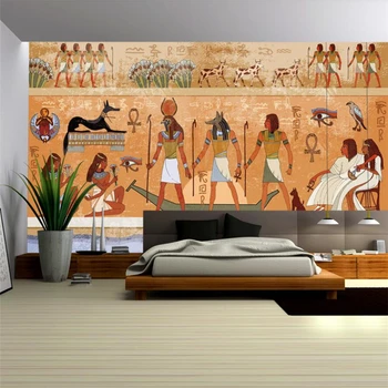 Wellyu Užsakymą Didelės Freskos Žalia Tapetai Derliaus Senovės Egipto Faraono, o Dievo Freskos Sienos Fone de papel parede