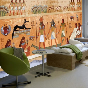 Wellyu Užsakymą Didelės Freskos Žalia Tapetai Derliaus Senovės Egipto Faraono, o Dievo Freskos Sienos Fone de papel parede