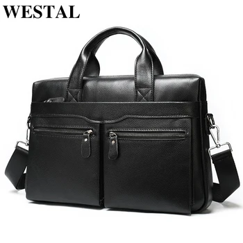 WESTAL vyrų portfelis odos nešiojamas krepšys vyriški natūralios odos biuro krepšys vyrų verslo vyrų krepšys dokumentas nešti 9006