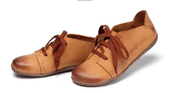 Whensinger - 2018 Naujas Moterų Bateliai natūralios Odos suvarstomi Butai Rudens Stiliaus 2 Spalvų 8816 Laisvalaikio moteriški sportbačiai butas batai