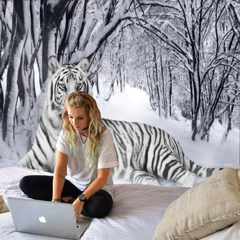 White tiger sniego džiunglių fone gobeleno fono apdaila audiniu fabrikas tiesioginio pardavimo gali būti pritaikyti