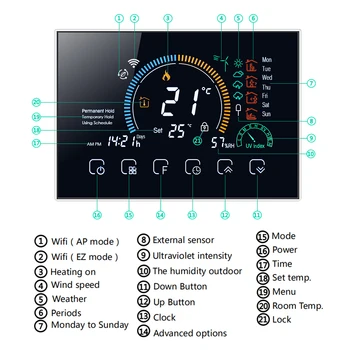 Wi-Fi Termostatas Programuojamo Termostato Wifi Caldera Dujų Vandens šildymo Katilo Šešių Laikotarpį Balso APP Kontrolės LCD Echo 