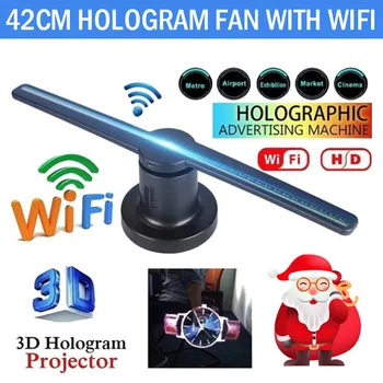 Wifi, 3D Hologramos Projektoriaus Ventiliatoriaus 16G TF Holografinio Ekrano 224 Led Dekoracijos Hologramos Led 42cm Parduotuvėje Ženklai Juokinga
