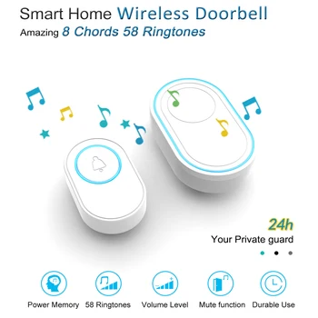 Wifi Doorbell Signalizacijos Sistema, Pažangi Patalpų 433MHz belaidžio detektorius 58 dainas JAV ir ES Prijungti Belaidį durų skambutį Strobe