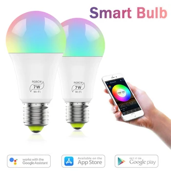 WIFI Smart Lemputės šviesos srautą galima reguliuoti E27 7W E14 LED Lempos RGB PROGRAMĖLĖ balsas Nuotolinio Valdymo pultą Smart Lemputė Dirbti su Alexa, Google 
