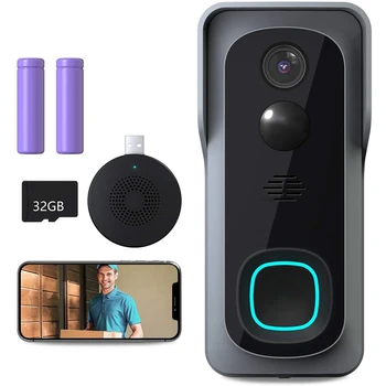 WiFi Vaizdo Doorbell Kamera, 1080P HD Belaidžio Namų Saugumo Durys Varpas su 32 GB, iš Anksto Įdiegta, IP Kameros Doorbell