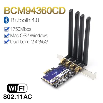 WIRCARD WR-C380 1750Mbps PCIe BCM94360CD Darbalaukio Wifi Kortelę Hackintosh 802.11 ac 