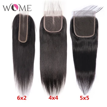 WOME Plaukų 6x2 4x4, 5x5 Nėrinių Uždarymo Brazilijos Tiesiai Žmogaus Plaukų Nėrinių Uždarymo Natūralių Spalvų Remy Hair10 - 20 Cm Uždaryti
