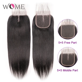 WOME Plaukų 6x2 4x4, 5x5 Nėrinių Uždarymo Brazilijos Tiesiai Žmogaus Plaukų Nėrinių Uždarymo Natūralių Spalvų Remy Hair10 - 20 Cm Uždaryti