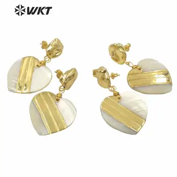 WT-MPE043 WKT nuostabi, aukso electroplated atsispirti tarnishable baltos širdies apvalkalo auskarai moterų mados aukso vestuviniai auskarai