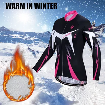 X-Tigras Moterų Žiemą Laikyti Šiltai Pro Dviračių Jersey Ilgomis Rankovėmis Vilnos Dviračių Drabužių Super Šiltas Šilumos Dviračių Sporto