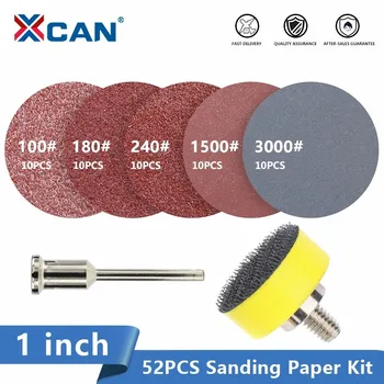 XCAN 50pcs švitriniu popieriumi 1 colių(25.4 mm) Šlifavimo Diskai 100-3000 Smėlis su 1 colio M6 Linijos Backer Plokštės ir 1/8