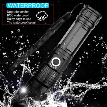 XHP50.2 LED Žibintuvėlis taktinis labiausiai galingas žibintuvėlis LED Žibintuvėlis Medžioklės fotoblykstės 26650 Vandeniui USB Įkraunamas led žibintų