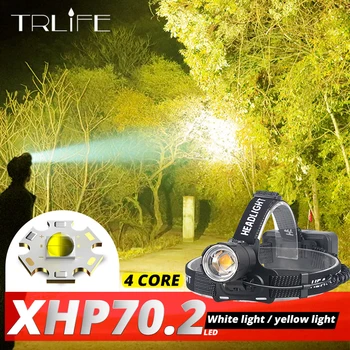 XHP70.2 LED Žibintai XHP70 galingiausių Geltona Balta LED Žibintų Žvejyba, Kempingas ZOOM Degiklį Naudoti 3*18650 Baterijas