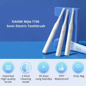 XIAOMI MIJIA Sonic Elektros dantų šepetėlį T100 Ultragarsinis Automatinio Dantų šepetėliu USB Įkrovimo IPX7 atsparus Vandeniui Dvi Aiškias Režimai