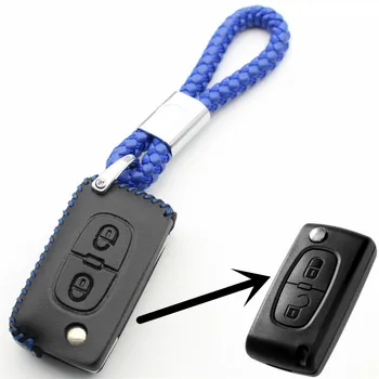 XIEAILI natūralios Odos Remote Key Chain 2Button Smart Klavišą Atveju Padengti Peugeot 307/308/407 Už Citroen C2/C4/C5/Berlingo S243