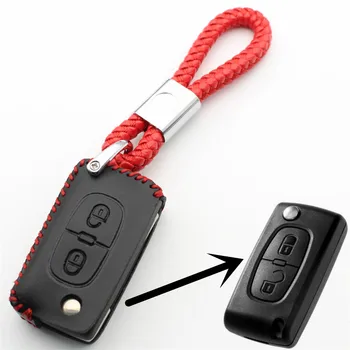XIEAILI natūralios Odos Remote Key Chain 2Button Smart Klavišą Atveju Padengti Peugeot 307/308/407 Už Citroen C2/C4/C5/Berlingo S243