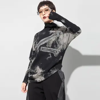 XITAO Spausdinti Modelio Marškinėliai Mados Naujų Moterų Nereguliarus 2020 Megztinis Visas Rankovės Mažų Šviežių Laisvalaikio Stiliaus Tee Viršuje ZY1300