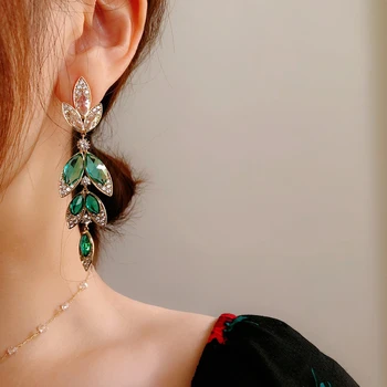 XIUMEIYIZU Temperamentas Ilgio Ežero žalių Lapų Auskarai Prabanga Kubinis Cirkonis Jewelri Jubiliejų Retro Elegantiškas Moterų Auskarai