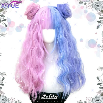 XIYUE Mėlyna Pink Lolita Perukai Ombre Ilgas Vandens Banga Cosplay Perukai Sintetinių Plaukų Perukai Atsparus Karščiui Moterų Amerikietiško Stiliaus