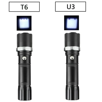 XM-L2 U3 Ataka Galvos Taktinis Led Žibintuvėlį, Fakelą Zoom Vandeniui Aliuminio USB Įkrovimo 18650 arba AAA Baterija Dviračių Žibintų