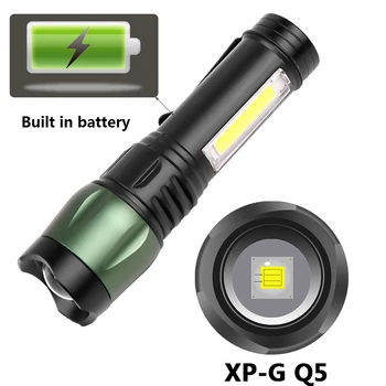 XP-G Q5 USB Įkraunama Mini LED Žibintuvėlis Super Šviesus 3 Rūšių Pastatytas Baterija Žibintuvėlis atsparus Vandeniui Nešiojamų COB Kempingas Šviesos