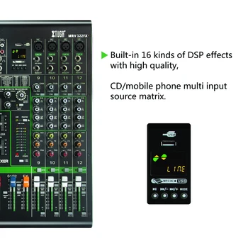 XTUGA MRV122FX 12Channel Garso maišytuvas garso plokštė Ultra-mados visus, metaliniu korpusu su skaitmeninis displėjus, MP3,Bluetooth,EQ,Poveikis